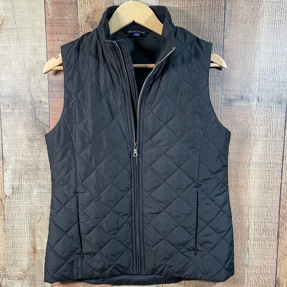 Brooks Brothers Black Quilted Full Zip Puffer Vest Jacket Women Size Small S